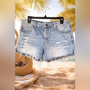 Hidden Distressed Denim Cutoff Shorts Light Wash Raw Hem Festival Summer Size L
